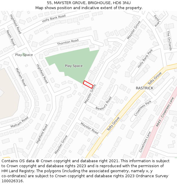 55, MAYSTER GROVE, BRIGHOUSE, HD6 3NU: Location map and indicative extent of plot