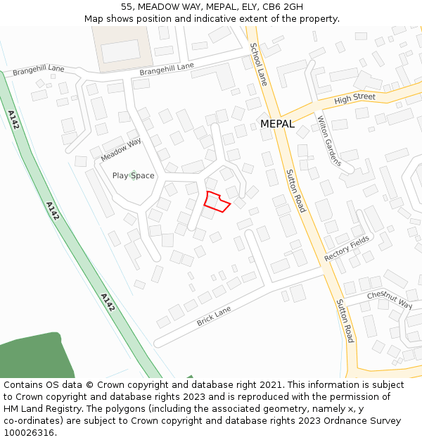 55, MEADOW WAY, MEPAL, ELY, CB6 2GH: Location map and indicative extent of plot