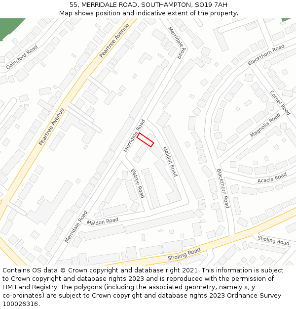 55, MERRIDALE ROAD, SOUTHAMPTON, SO19 7AH: Location map and indicative extent of plot