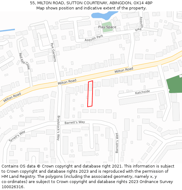 55, MILTON ROAD, SUTTON COURTENAY, ABINGDON, OX14 4BP: Location map and indicative extent of plot