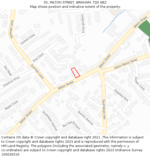 55, MILTON STREET, BRIXHAM, TQ5 0BZ: Location map and indicative extent of plot