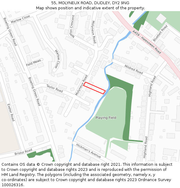 55, MOLYNEUX ROAD, DUDLEY, DY2 9NG: Location map and indicative extent of plot