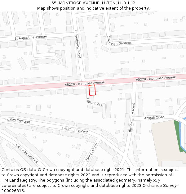 55, MONTROSE AVENUE, LUTON, LU3 1HP: Location map and indicative extent of plot