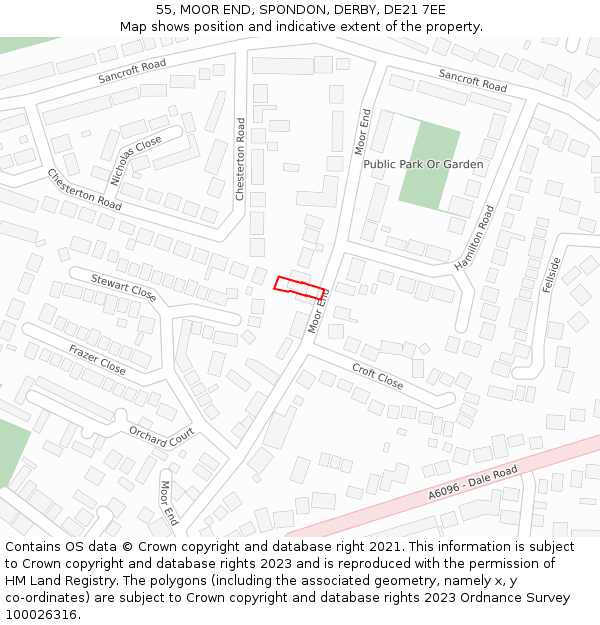 55, MOOR END, SPONDON, DERBY, DE21 7EE: Location map and indicative extent of plot