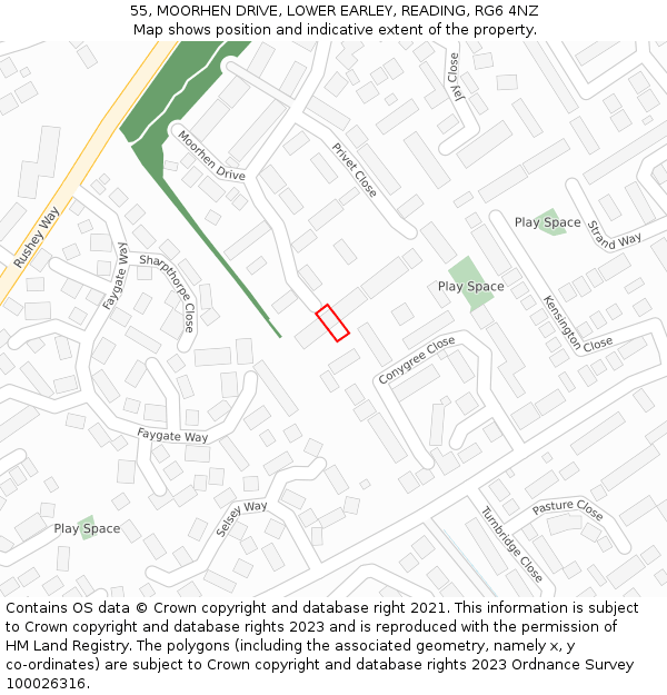 55, MOORHEN DRIVE, LOWER EARLEY, READING, RG6 4NZ: Location map and indicative extent of plot