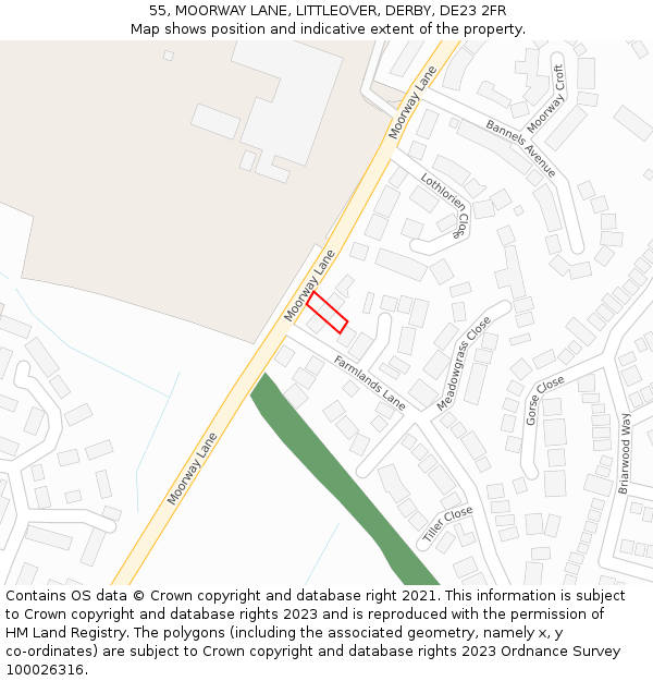55, MOORWAY LANE, LITTLEOVER, DERBY, DE23 2FR: Location map and indicative extent of plot