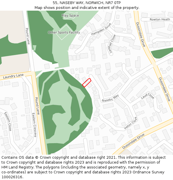 55, NASEBY WAY, NORWICH, NR7 0TP: Location map and indicative extent of plot