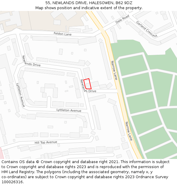 55, NEWLANDS DRIVE, HALESOWEN, B62 9DZ: Location map and indicative extent of plot