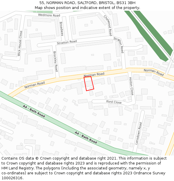 55, NORMAN ROAD, SALTFORD, BRISTOL, BS31 3BH: Location map and indicative extent of plot