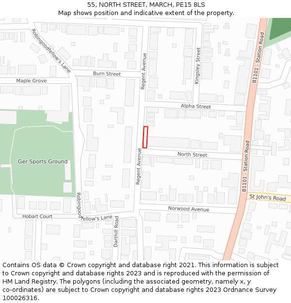55, NORTH STREET, MARCH, PE15 8LS: Location map and indicative extent of plot