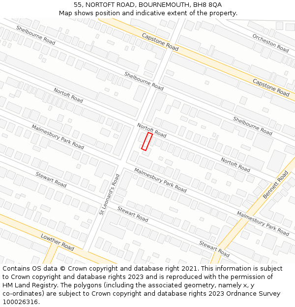 55, NORTOFT ROAD, BOURNEMOUTH, BH8 8QA: Location map and indicative extent of plot