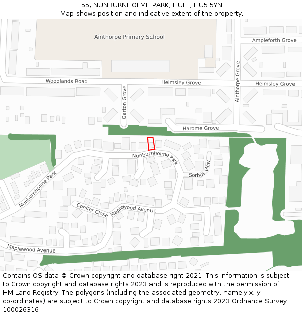 55, NUNBURNHOLME PARK, HULL, HU5 5YN: Location map and indicative extent of plot