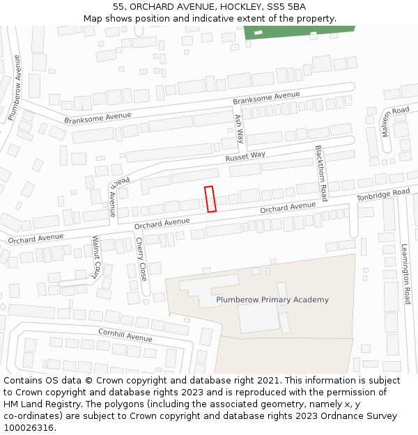 55, ORCHARD AVENUE, HOCKLEY, SS5 5BA: Location map and indicative extent of plot