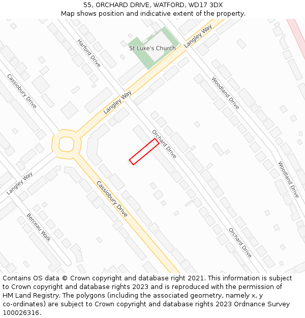 55, ORCHARD DRIVE, WATFORD, WD17 3DX: Location map and indicative extent of plot