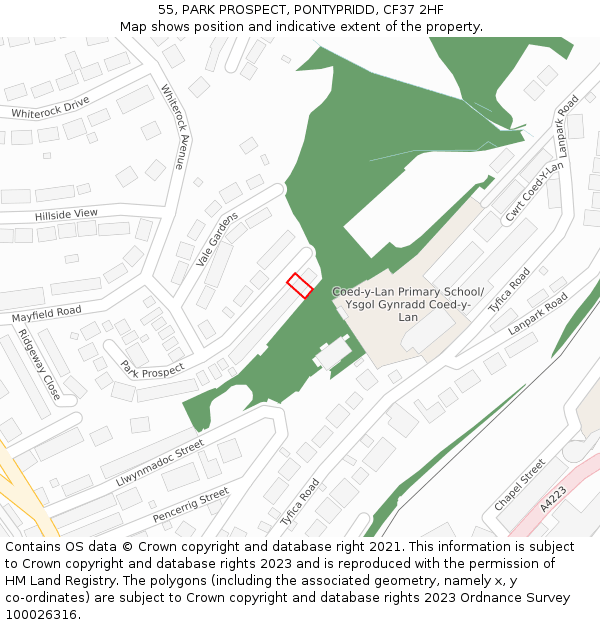 55, PARK PROSPECT, PONTYPRIDD, CF37 2HF: Location map and indicative extent of plot