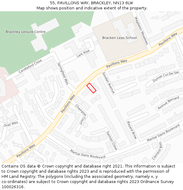 55, PAVILLONS WAY, BRACKLEY, NN13 6LW: Location map and indicative extent of plot