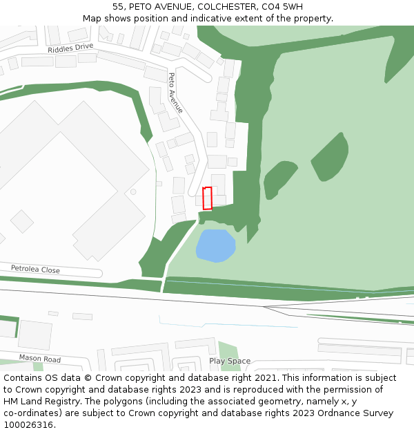 55, PETO AVENUE, COLCHESTER, CO4 5WH: Location map and indicative extent of plot
