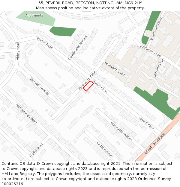 55, PEVERIL ROAD, BEESTON, NOTTINGHAM, NG9 2HY: Location map and indicative extent of plot