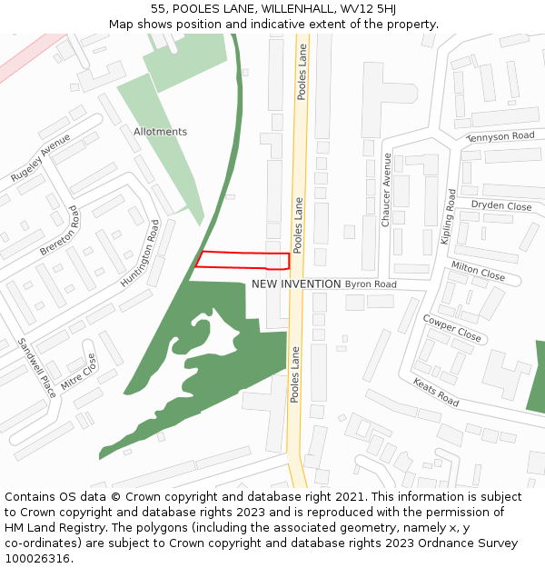 55, POOLES LANE, WILLENHALL, WV12 5HJ: Location map and indicative extent of plot