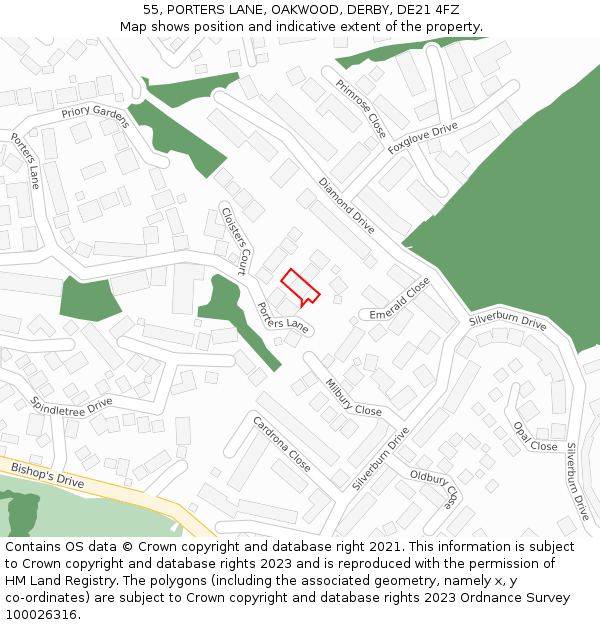 55, PORTERS LANE, OAKWOOD, DERBY, DE21 4FZ: Location map and indicative extent of plot