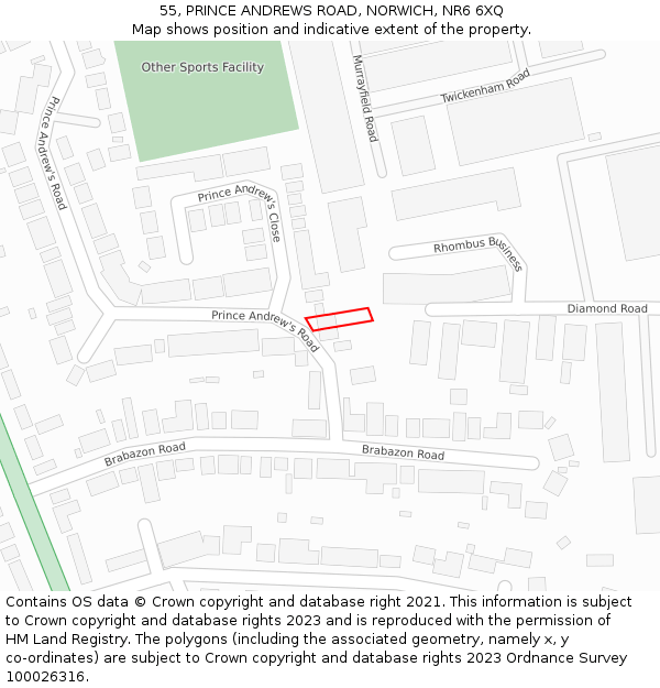 55, PRINCE ANDREWS ROAD, NORWICH, NR6 6XQ: Location map and indicative extent of plot