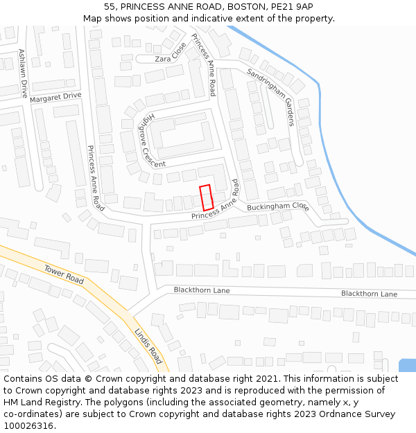 55, PRINCESS ANNE ROAD, BOSTON, PE21 9AP: Location map and indicative extent of plot