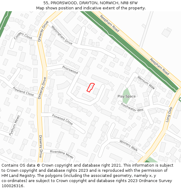 55, PRIORSWOOD, DRAYTON, NORWICH, NR8 6FW: Location map and indicative extent of plot