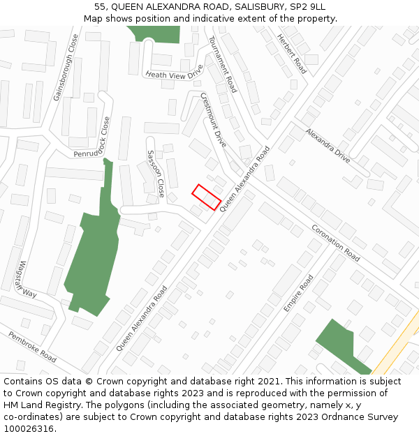 55, QUEEN ALEXANDRA ROAD, SALISBURY, SP2 9LL: Location map and indicative extent of plot