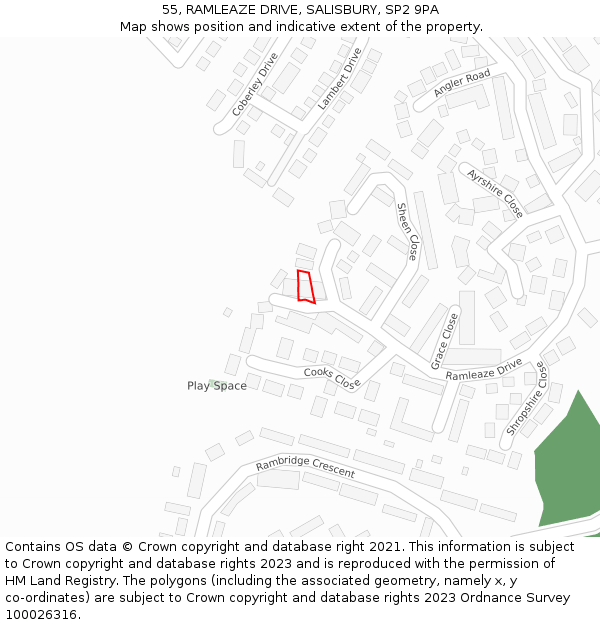 55, RAMLEAZE DRIVE, SALISBURY, SP2 9PA: Location map and indicative extent of plot