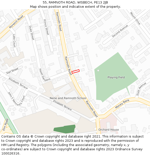 55, RAMNOTH ROAD, WISBECH, PE13 2JB: Location map and indicative extent of plot
