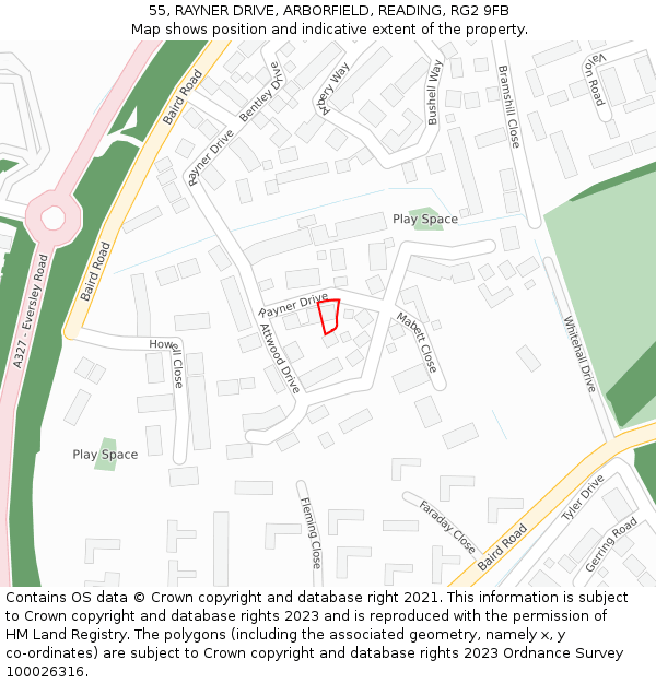 55, RAYNER DRIVE, ARBORFIELD, READING, RG2 9FB: Location map and indicative extent of plot
