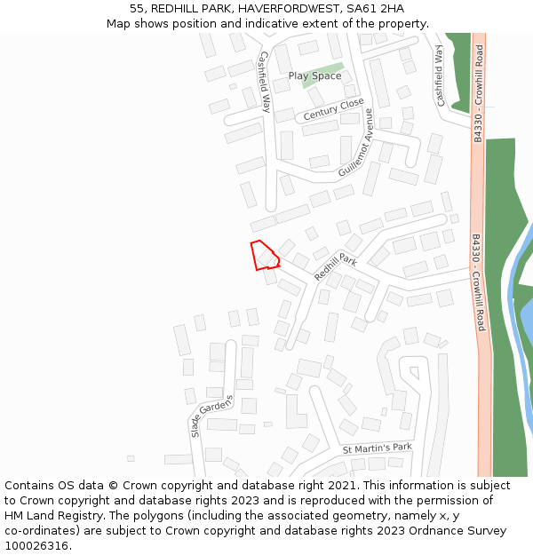 55, REDHILL PARK, HAVERFORDWEST, SA61 2HA: Location map and indicative extent of plot