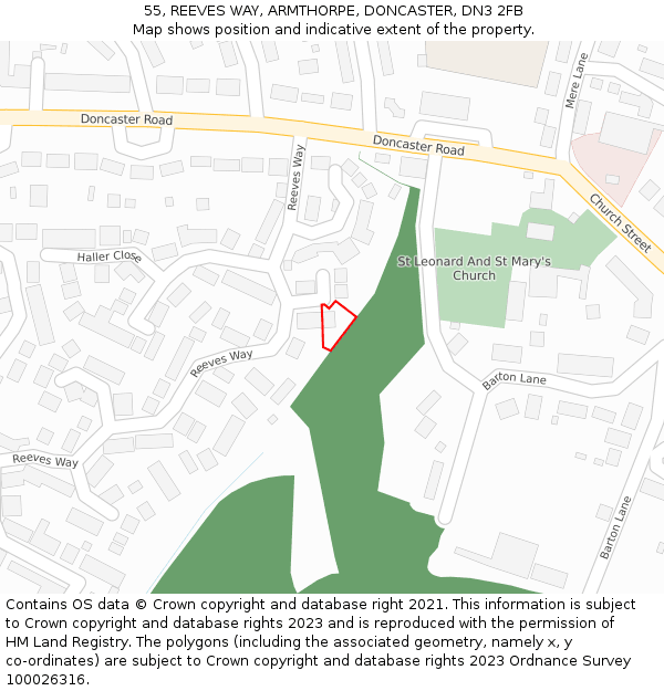 55, REEVES WAY, ARMTHORPE, DONCASTER, DN3 2FB: Location map and indicative extent of plot
