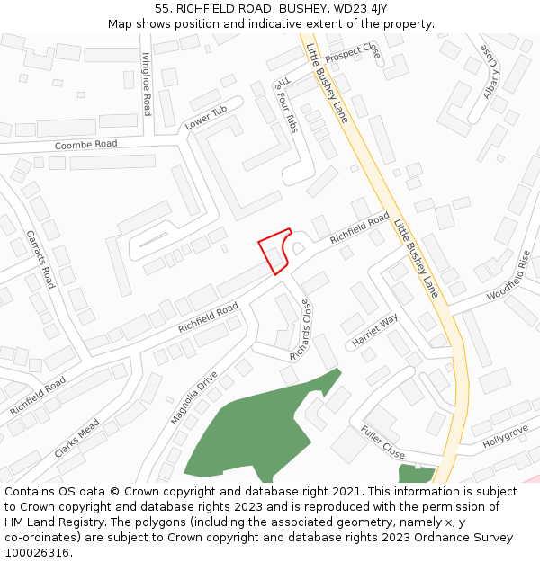 55, RICHFIELD ROAD, BUSHEY, WD23 4JY: Location map and indicative extent of plot