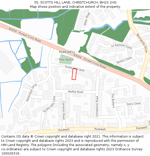 55, SCOTTS HILL LANE, CHRISTCHURCH, BH23 1HG: Location map and indicative extent of plot