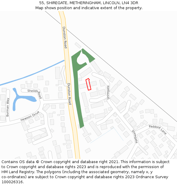 55, SHIREGATE, METHERINGHAM, LINCOLN, LN4 3DR: Location map and indicative extent of plot
