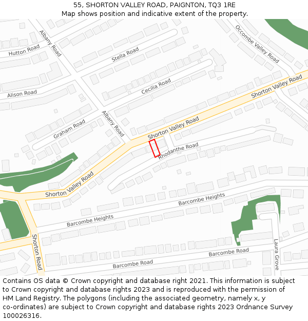 55, SHORTON VALLEY ROAD, PAIGNTON, TQ3 1RE: Location map and indicative extent of plot
