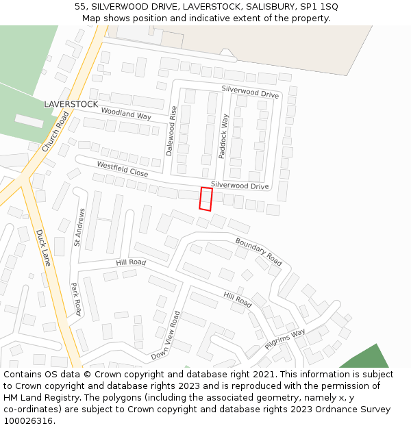 55, SILVERWOOD DRIVE, LAVERSTOCK, SALISBURY, SP1 1SQ: Location map and indicative extent of plot