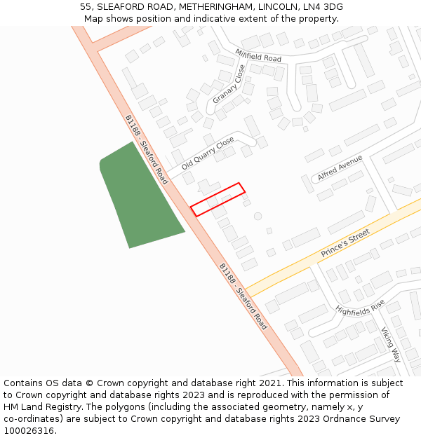 55, SLEAFORD ROAD, METHERINGHAM, LINCOLN, LN4 3DG: Location map and indicative extent of plot