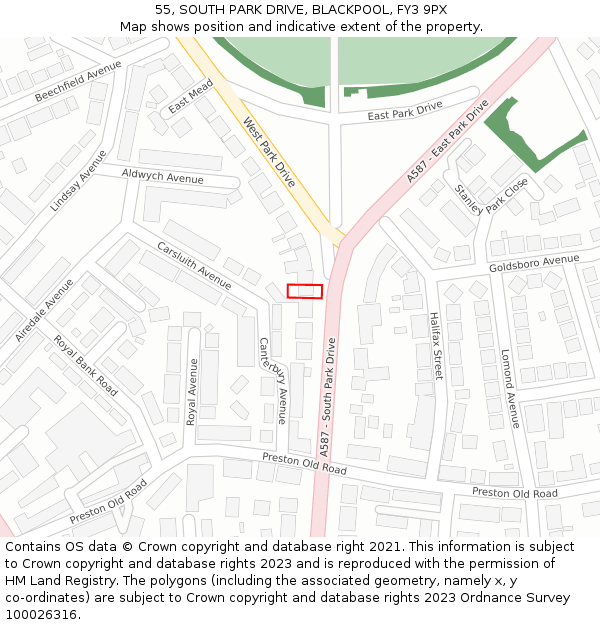 55, SOUTH PARK DRIVE, BLACKPOOL, FY3 9PX: Location map and indicative extent of plot