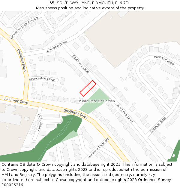 55, SOUTHWAY LANE, PLYMOUTH, PL6 7DL: Location map and indicative extent of plot
