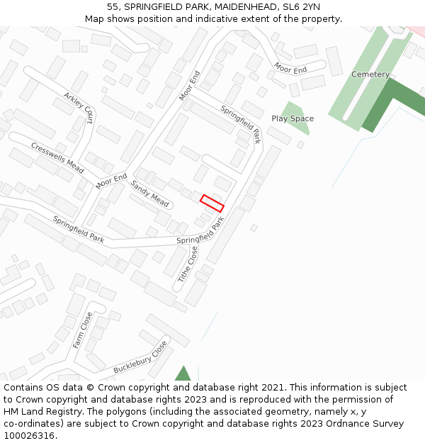 55, SPRINGFIELD PARK, MAIDENHEAD, SL6 2YN: Location map and indicative extent of plot