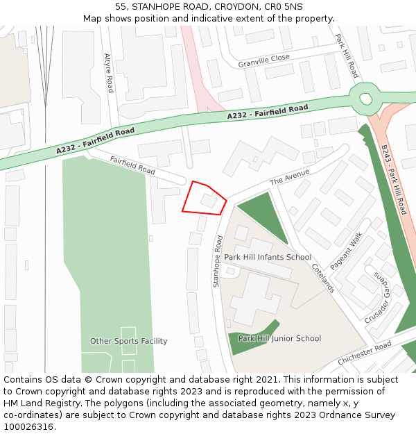 55, STANHOPE ROAD, CROYDON, CR0 5NS: Location map and indicative extent of plot