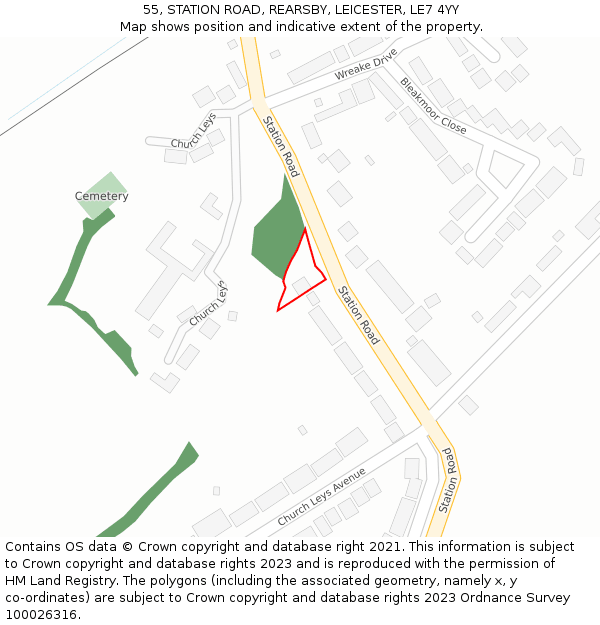 55, STATION ROAD, REARSBY, LEICESTER, LE7 4YY: Location map and indicative extent of plot