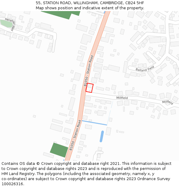 55, STATION ROAD, WILLINGHAM, CAMBRIDGE, CB24 5HF: Location map and indicative extent of plot