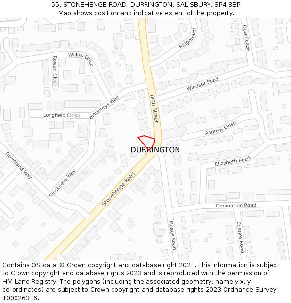 55, STONEHENGE ROAD, DURRINGTON, SALISBURY, SP4 8BP: Location map and indicative extent of plot