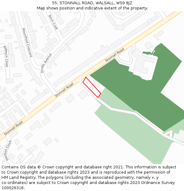 55, STONNALL ROAD, WALSALL, WS9 8JZ: Location map and indicative extent of plot