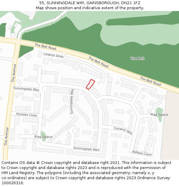 55, SUNNINGDALE WAY, GAINSBOROUGH, DN21 1FZ: Location map and indicative extent of plot