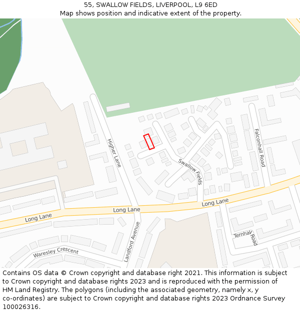 55, SWALLOW FIELDS, LIVERPOOL, L9 6ED: Location map and indicative extent of plot
