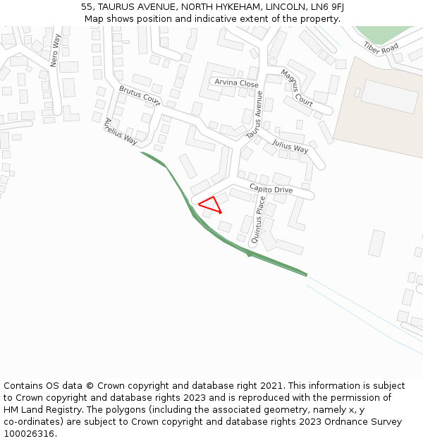 55, TAURUS AVENUE, NORTH HYKEHAM, LINCOLN, LN6 9FJ: Location map and indicative extent of plot